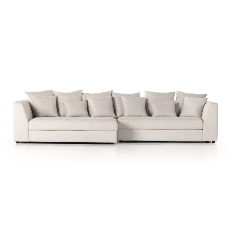 Beige Cotton Blend Two Piece Sectional Sofa with Track Arms