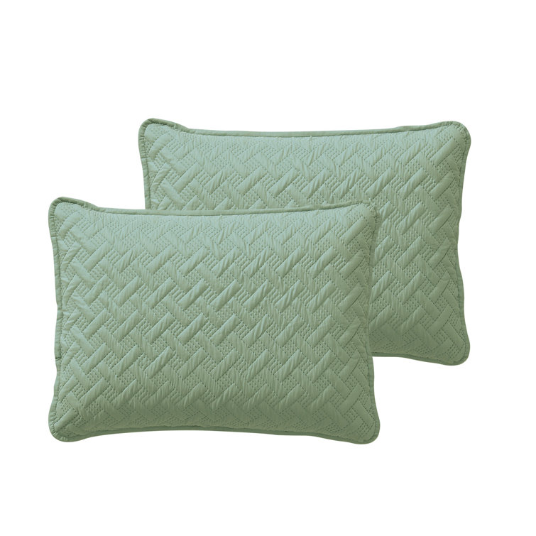 Green Twin Reversible Microfiber Basketweave Quilt Set