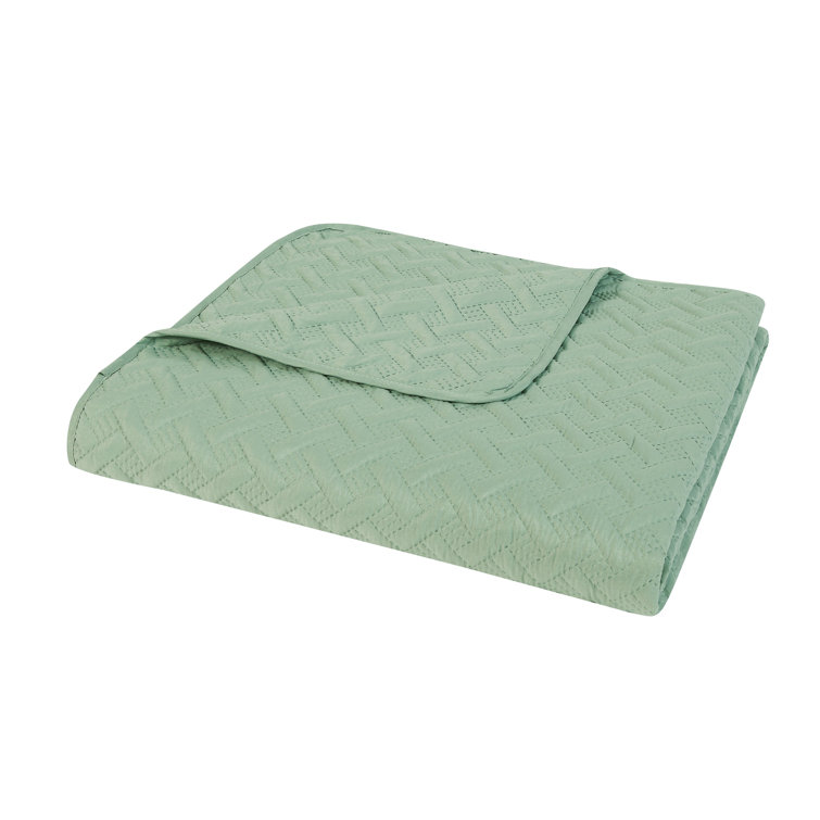 Green Twin Reversible Microfiber Basketweave Quilt Set
