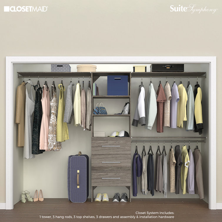 Graphite Gray Wood Closet System with Drawers and Shelves