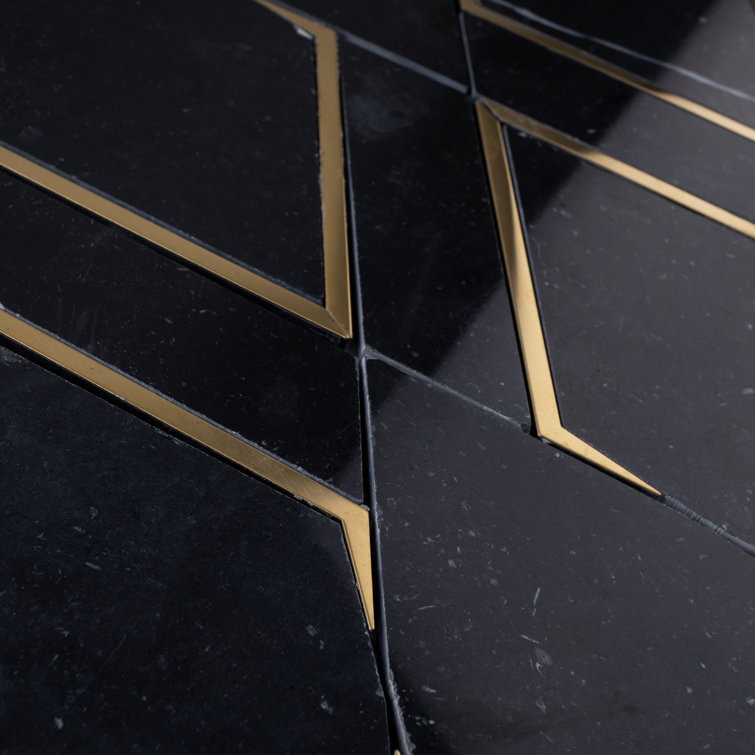 Black and Gold Geometric Polished Marble Mosaic Wall Tile