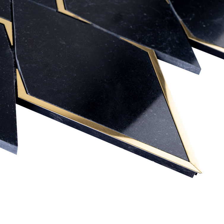 Black and Gold Geometric Polished Marble Mosaic Wall Tile