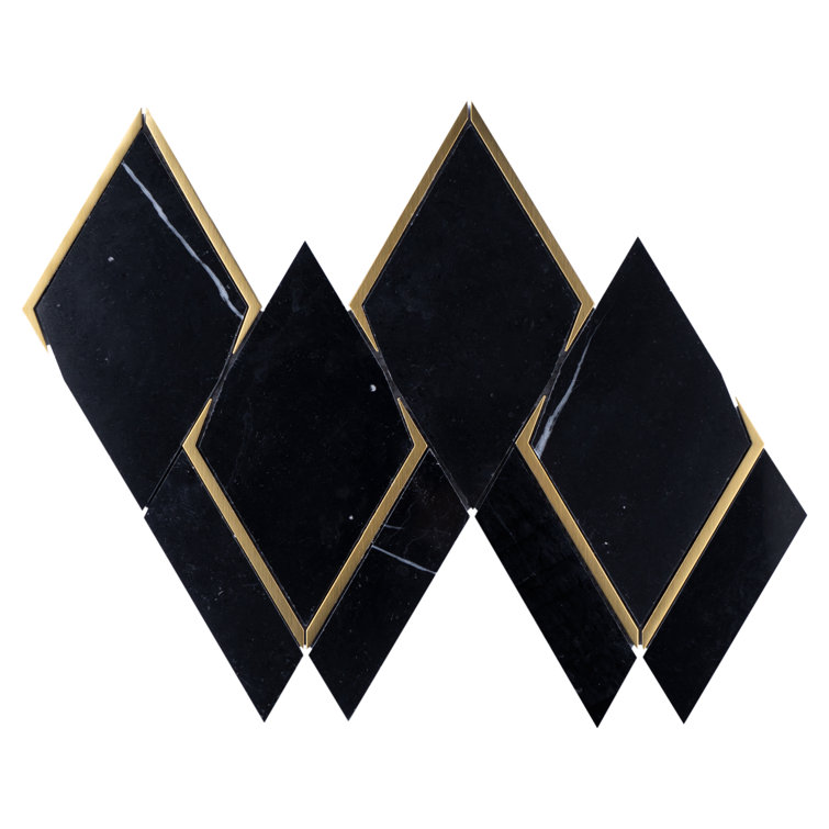 Black and Gold Geometric Polished Marble Mosaic Wall Tile