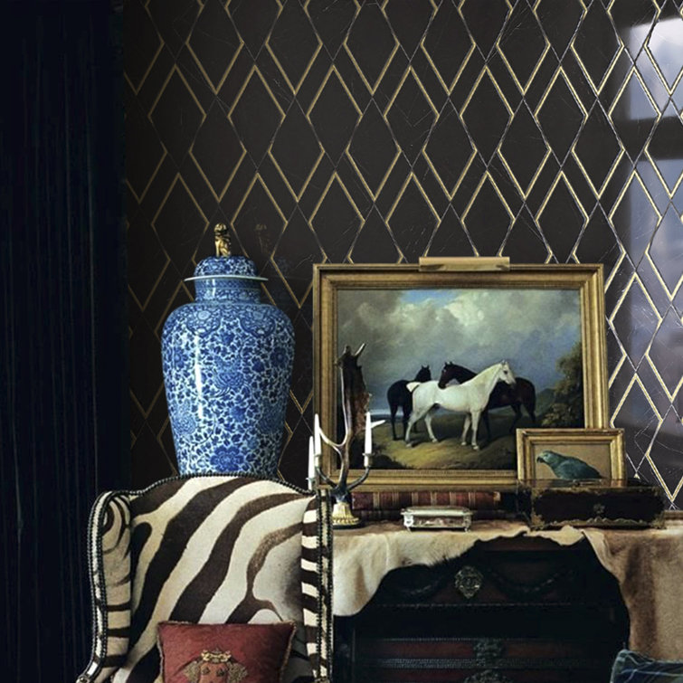 Black and Gold Geometric Polished Marble Mosaic Wall Tile