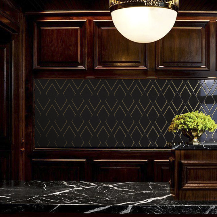Black and Gold Geometric Polished Marble Mosaic Wall Tile