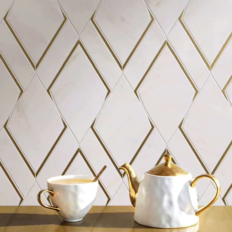 White and Gold Marble Mosaic Wall Tile