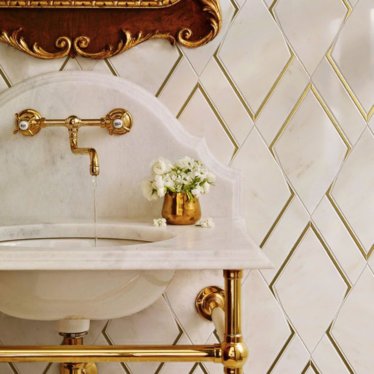 White and Gold Marble Mosaic Wall Tile