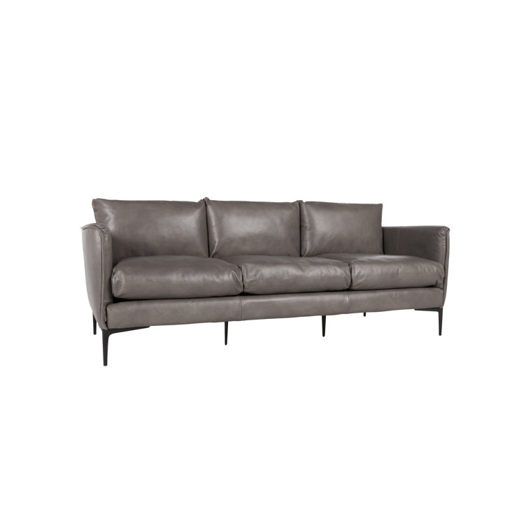 Waldorf Tan Top-Grain Leather Stationary Sofa with Tapered Wood Legs