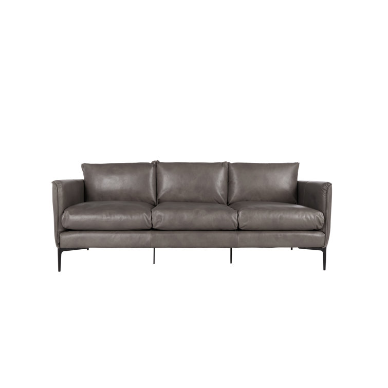 Waldorf Tan Top-Grain Leather Stationary Sofa with Tapered Wood Legs