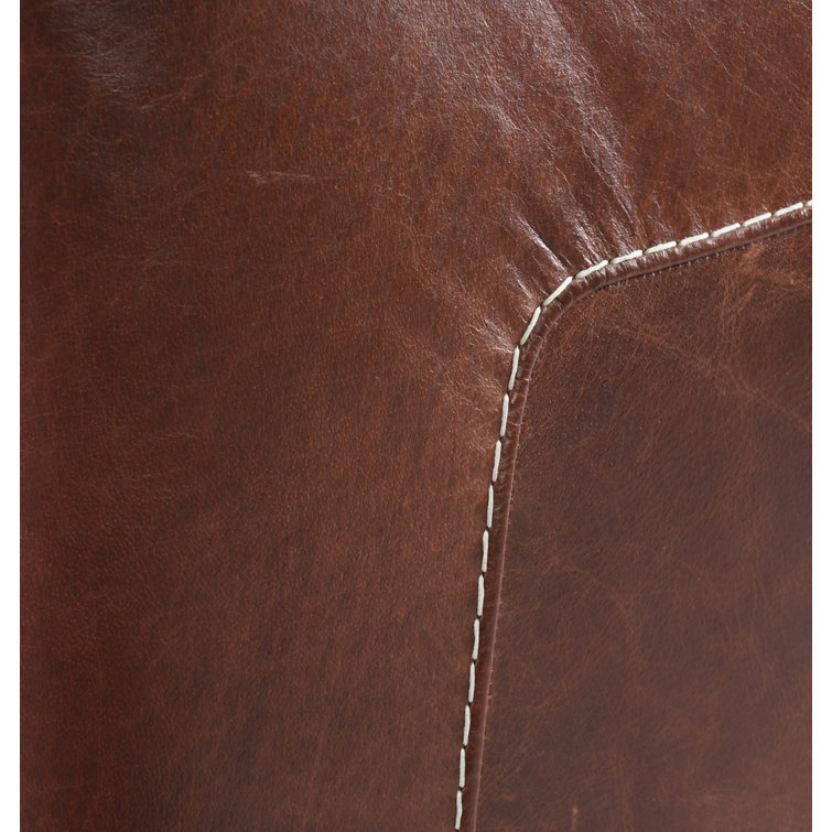 Transitional Handcrafted Brown Leather Accent Chair