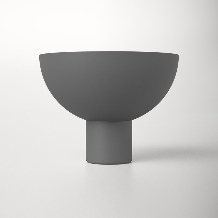 Gray Round Metal Decorative Footed Bowl