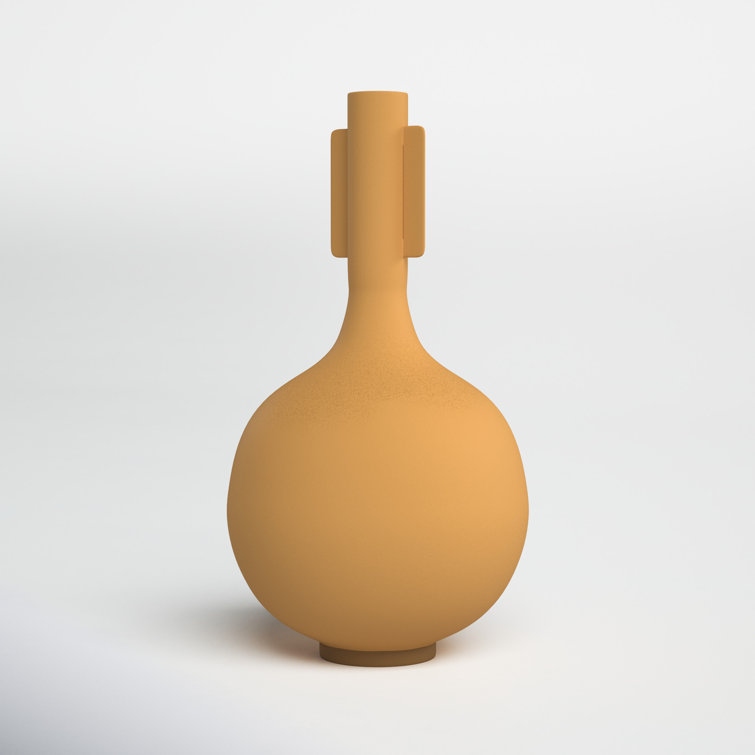 Matte Mustard Textured Metal Decorative Vase