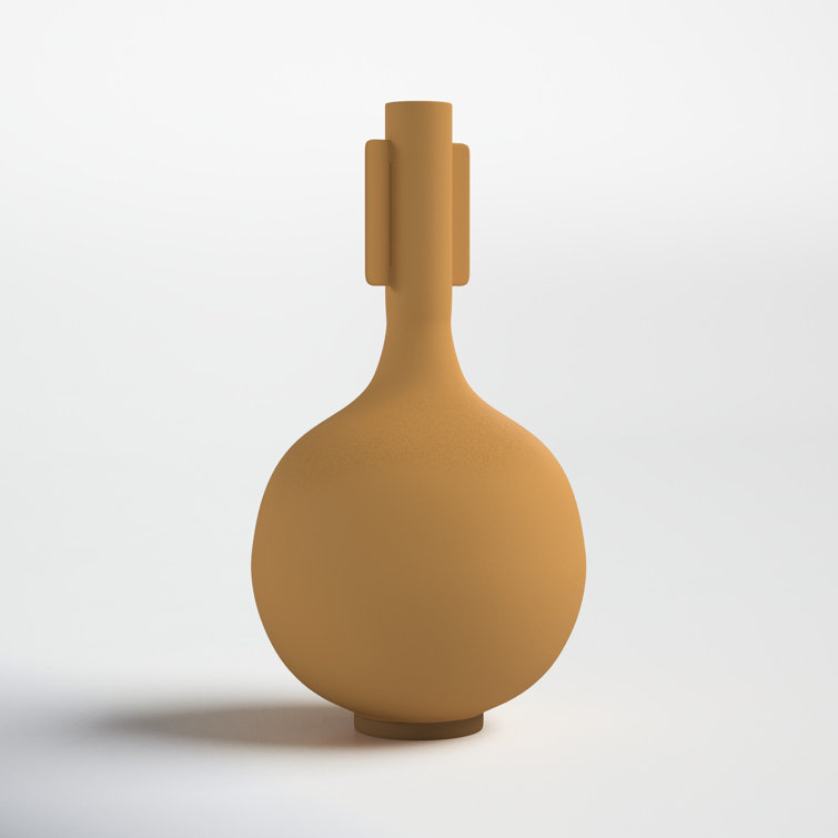 Matte Mustard Textured Metal Decorative Vase