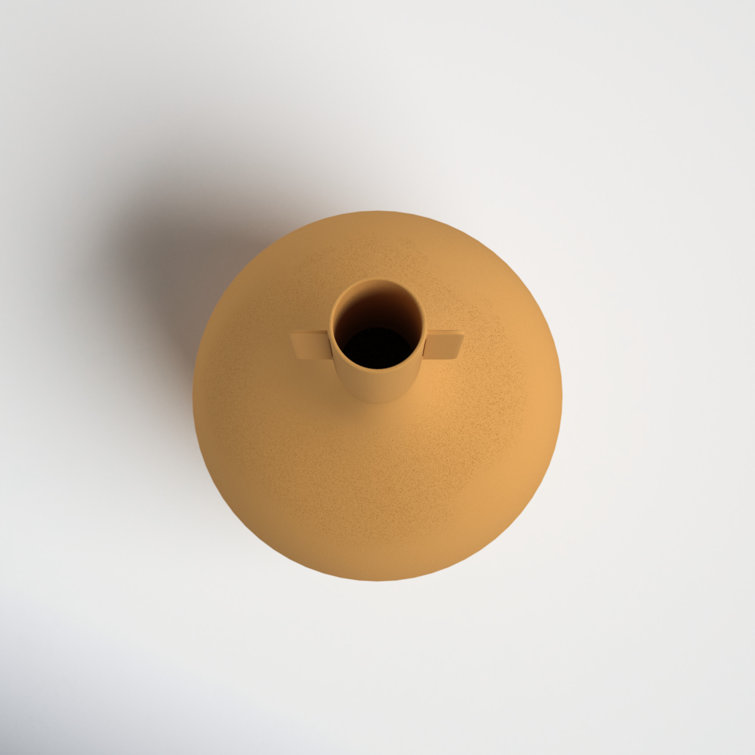 Matte Mustard Textured Metal Decorative Vase