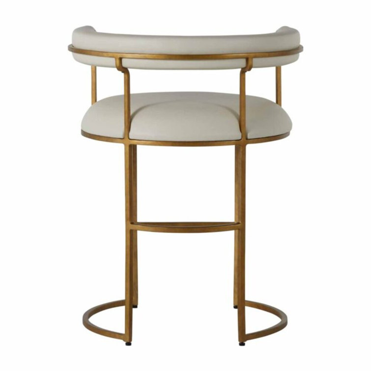 Mack White Leather and Gold Metal Counter Stool
