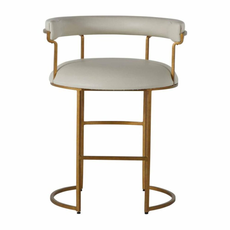 Mack White Leather and Gold Metal Counter Stool