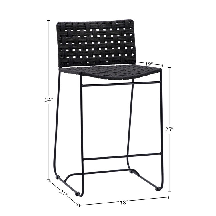 Charcoal Black Handwoven Rope 21'' Outdoor Counter Stool