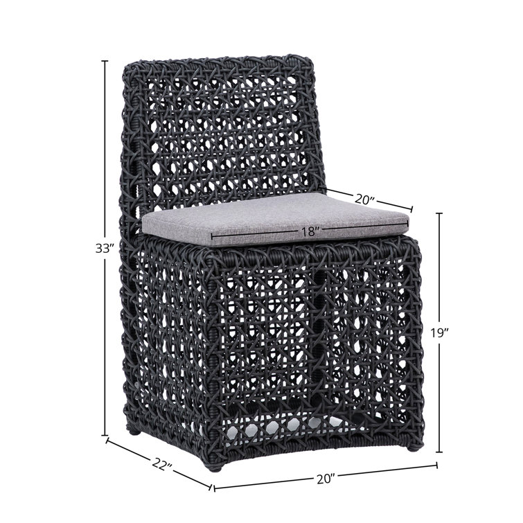 Charcoal Gray Woven Poly Rope Dining Chair with Cushion