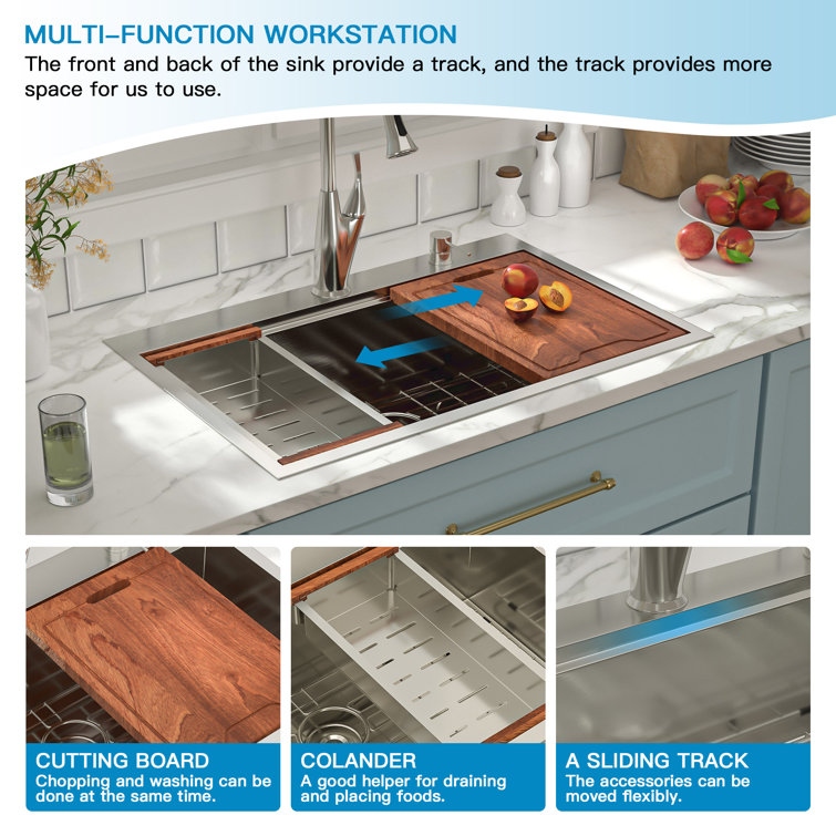30'' Stainless Steel Single Bowl Workstation Kitchen Sink