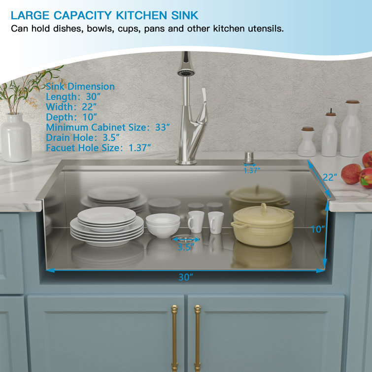 30'' Stainless Steel Single Bowl Workstation Kitchen Sink