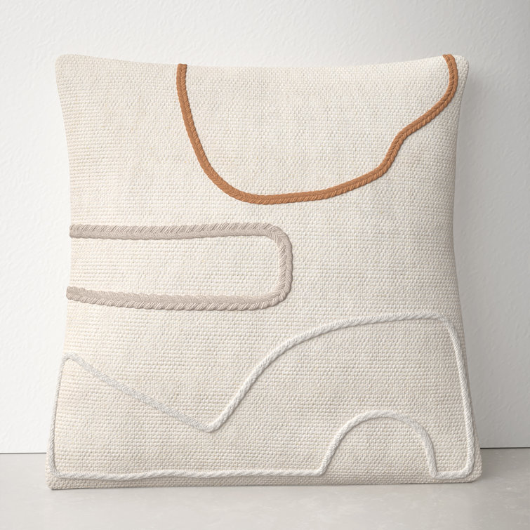 18'' Beige and Brown Cotton Embroidered Throw Pillow Set