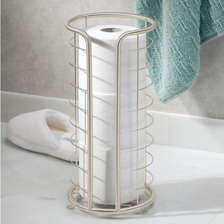 Satin Silver Steel Freestanding Toilet Paper Holder Stand