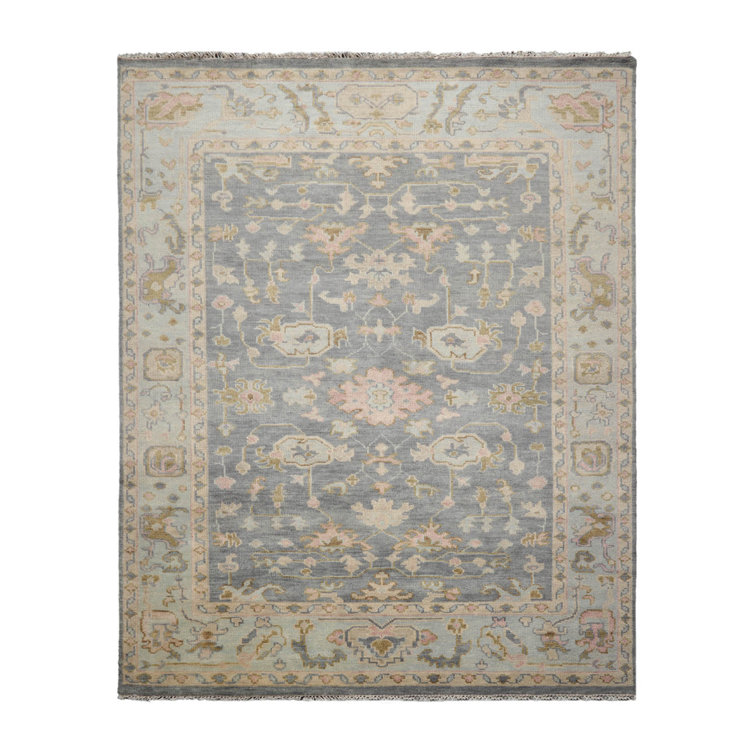 Gray and Beige Hand-knotted Wool Medallion Rug, 9' x 12'