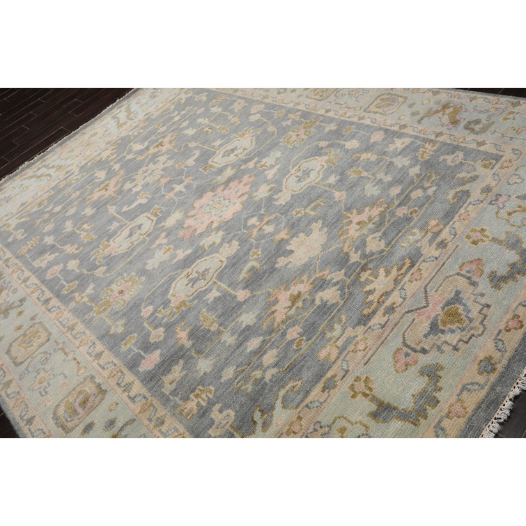 Gray and Beige Hand-knotted Wool Medallion Rug, 9' x 12'