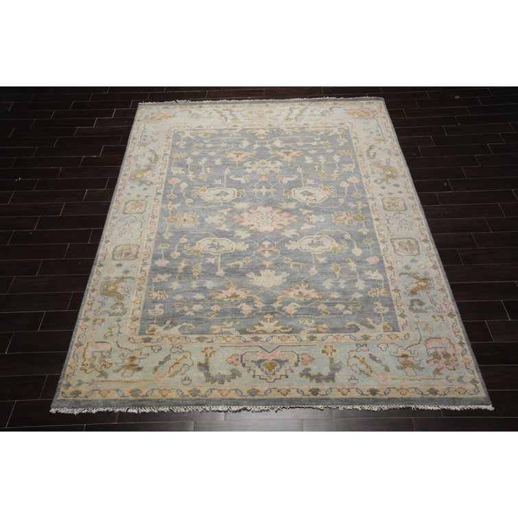 Gray and Beige Hand-knotted Wool Medallion Rug, 9' x 12'
