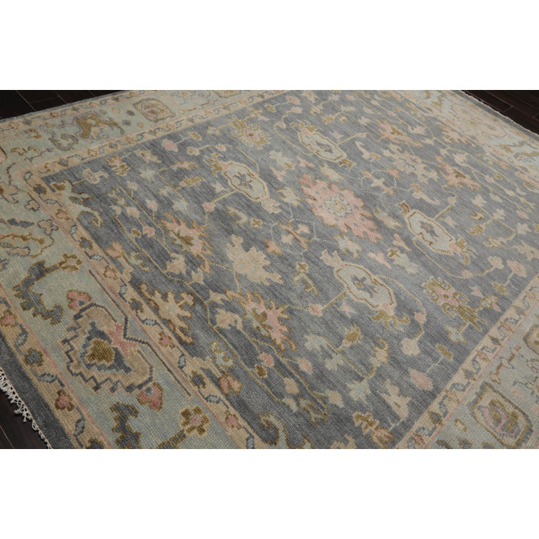 Gray and Beige Hand-knotted Wool Medallion Rug, 9' x 12'