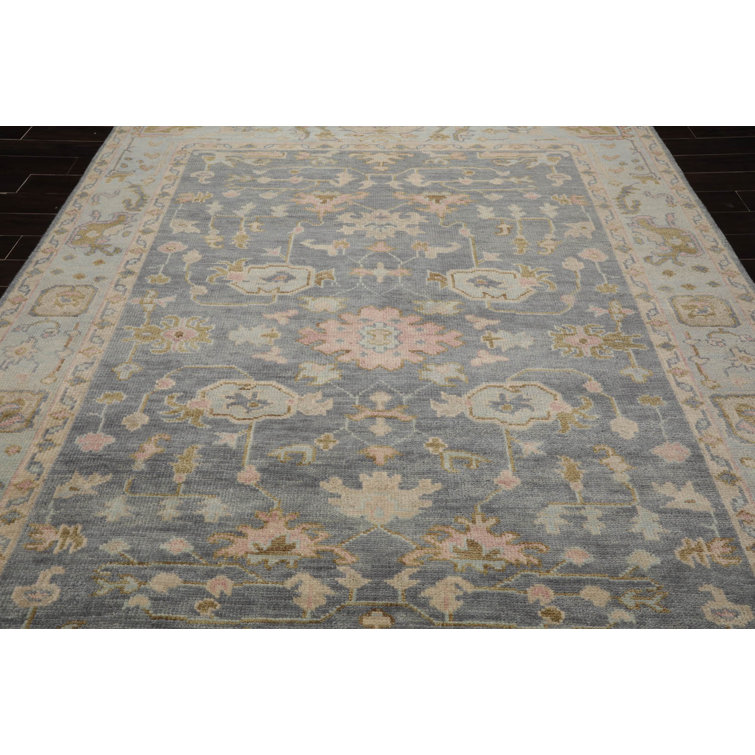 Gray and Beige Hand-knotted Wool Medallion Rug, 9' x 12'