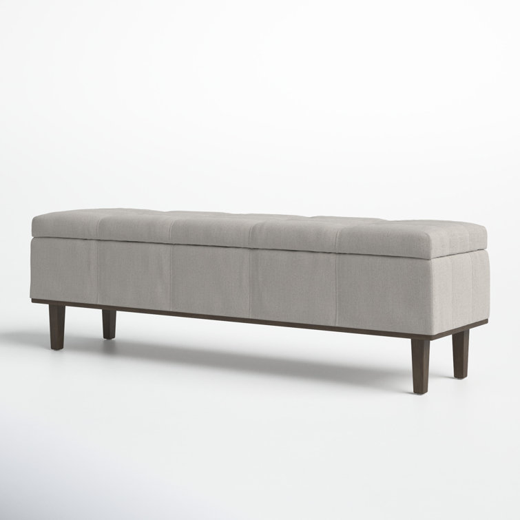 Elegant French Beige Tufted Storage Bench with Contrasting Wood Frame 54"