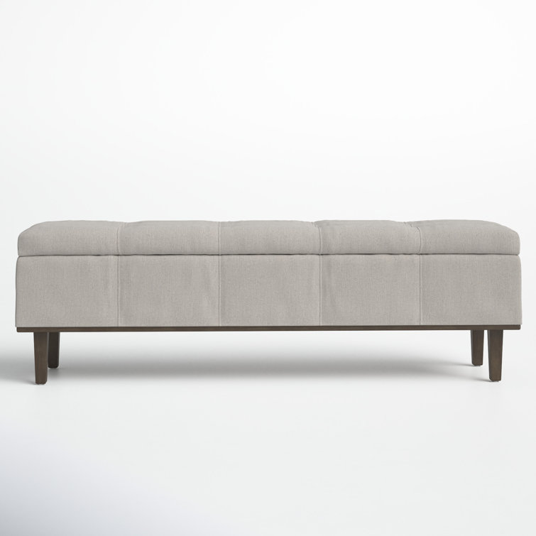 Elegant French Beige Tufted Storage Bench with Contrasting Wood Frame 54"