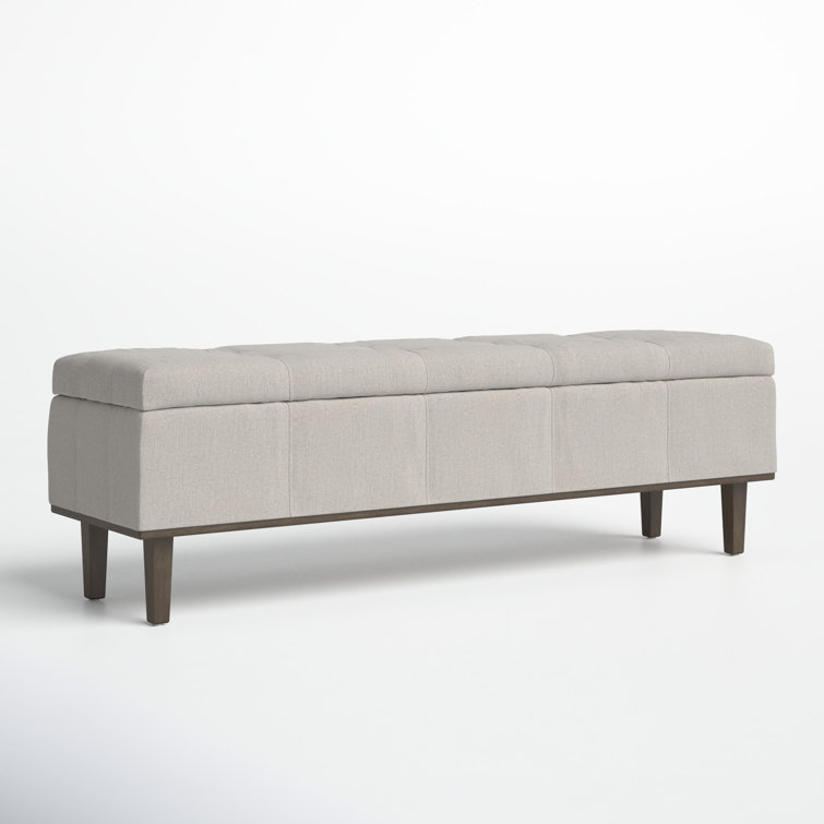 Elegant French Beige Tufted Storage Bench with Contrasting Wood Frame 54"