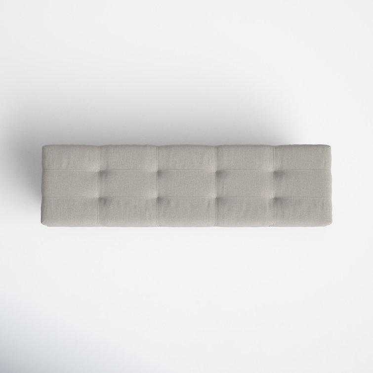 Elegant French Beige Tufted Storage Bench with Contrasting Wood Frame 54"