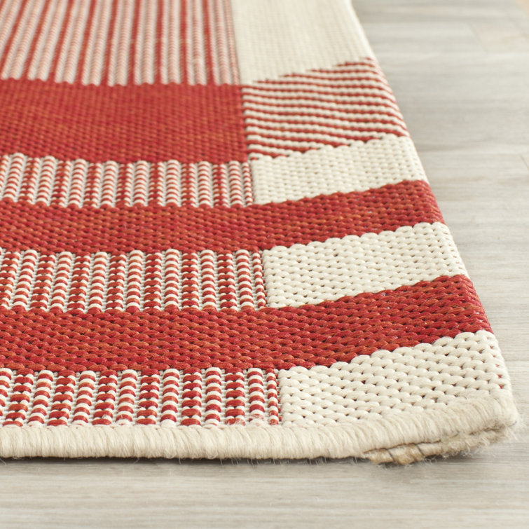 Red and Bone Plaid Square Outdoor Area Rug