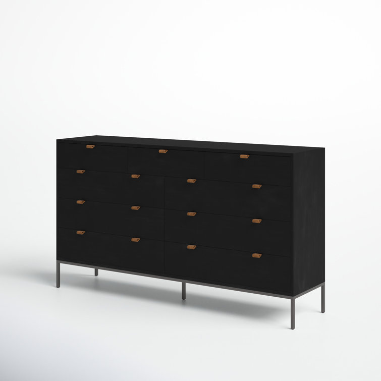 Mid-Century Modern Black Wash Poplar Double Dresser with Dovetail Drawers