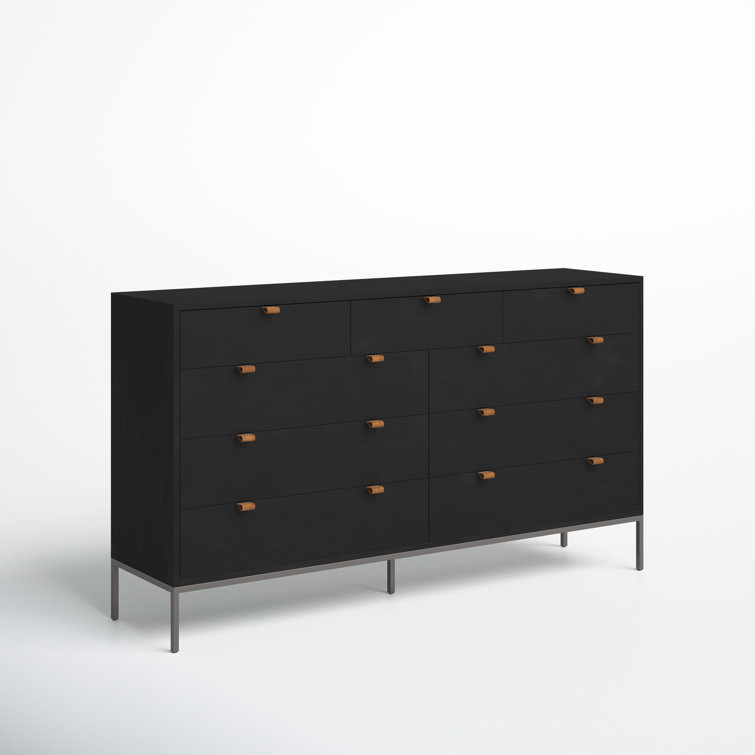 Mid-Century Modern Black Wash Poplar Double Dresser with Dovetail Drawers