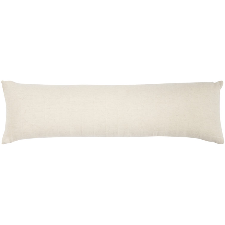 Off-White Cotton Rectangular Lumbar Throw Pillow with Zipper