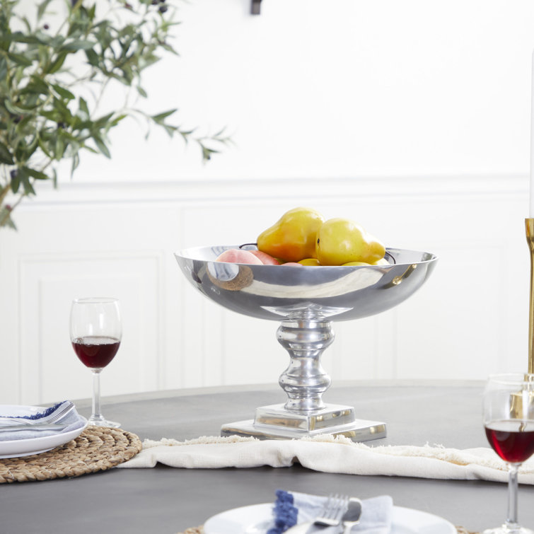 Elegant Silver Aluminum Traditional Decorative Bowl with Stand