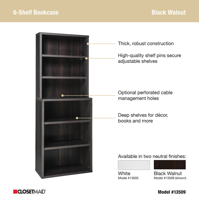 Adjustable Black Walnut Hutch-Style Bookcase with 6 Cubes