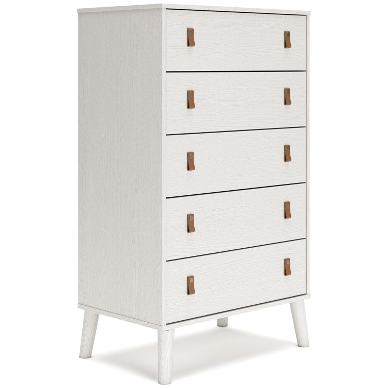 Aprilyn White 5-Drawer Chest with Faux Leather Handles