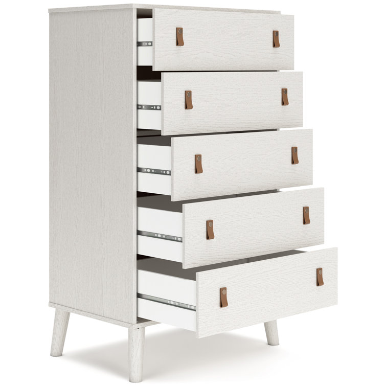 Aprilyn White 5-Drawer Chest with Faux Leather Handles