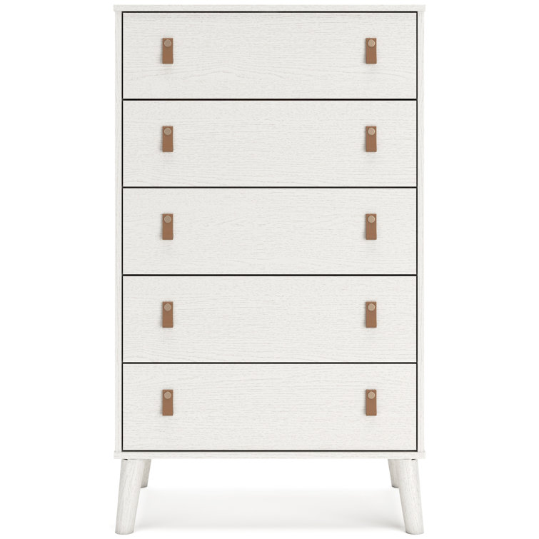 Aprilyn White 5-Drawer Chest with Faux Leather Handles