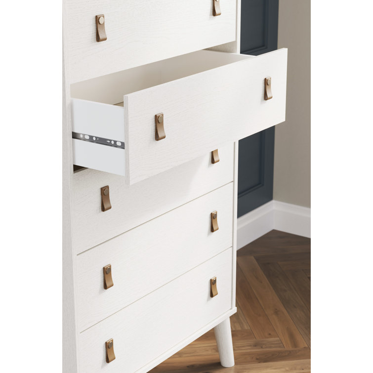 Aprilyn White 5-Drawer Chest with Faux Leather Handles
