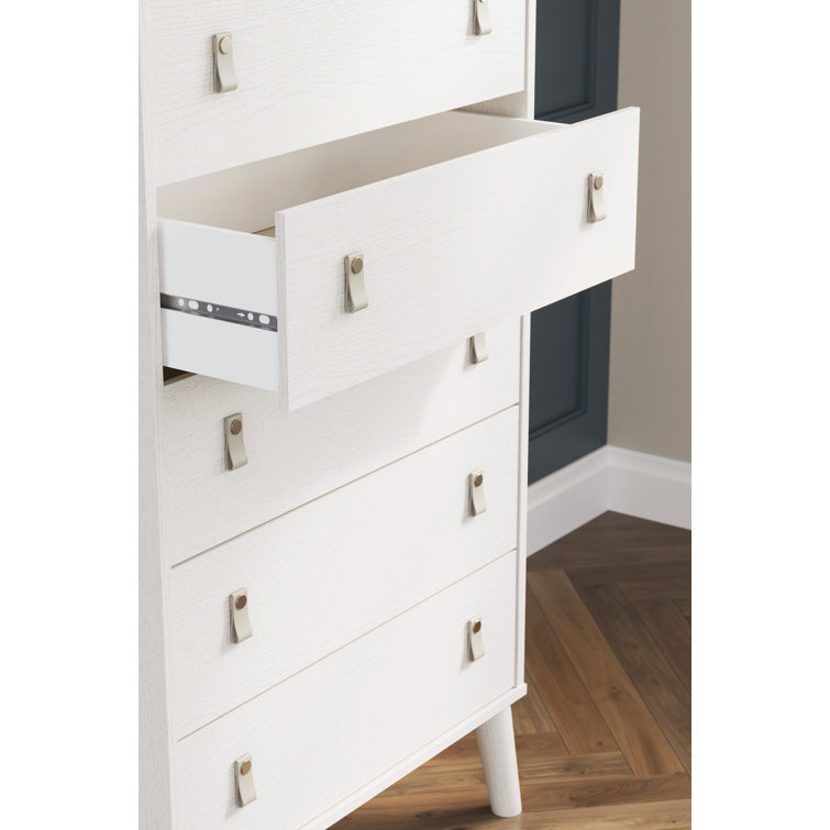 Aprilyn White 5-Drawer Chest with Faux Leather Handles