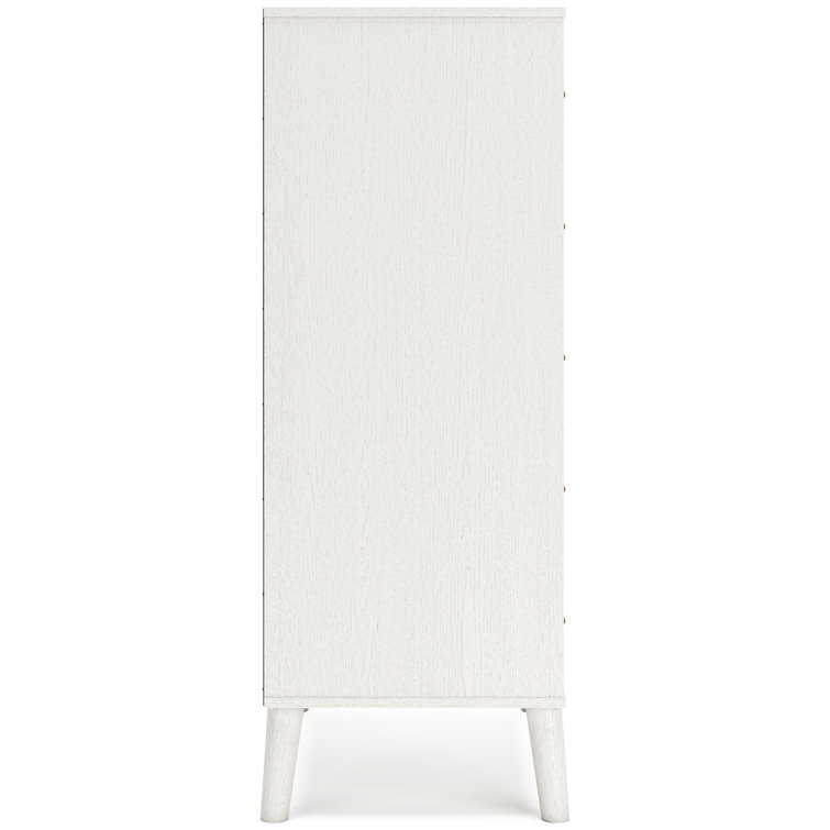 Aprilyn White 5-Drawer Chest with Faux Leather Handles
