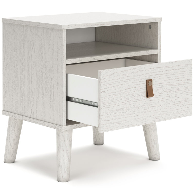 Maximal Minimalism White Nightstand with Customizable Faux Leather Pulls
