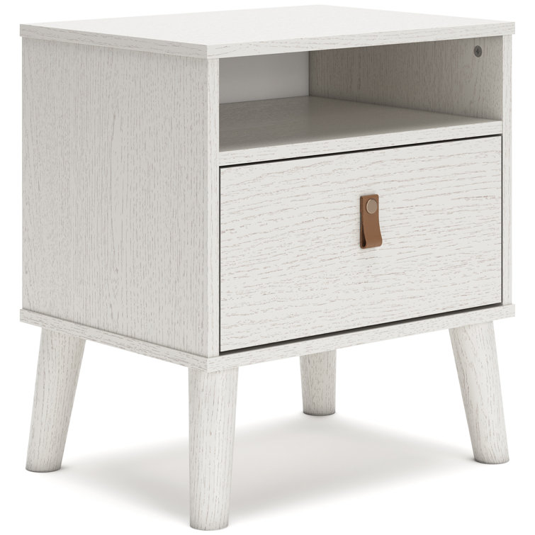 Maximal Minimalism White Nightstand with Customizable Faux Leather Pulls