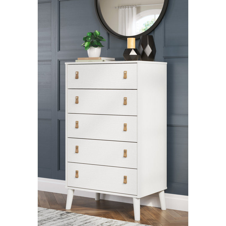 Aprilyn White 5-Drawer Chest with Faux Leather Handles